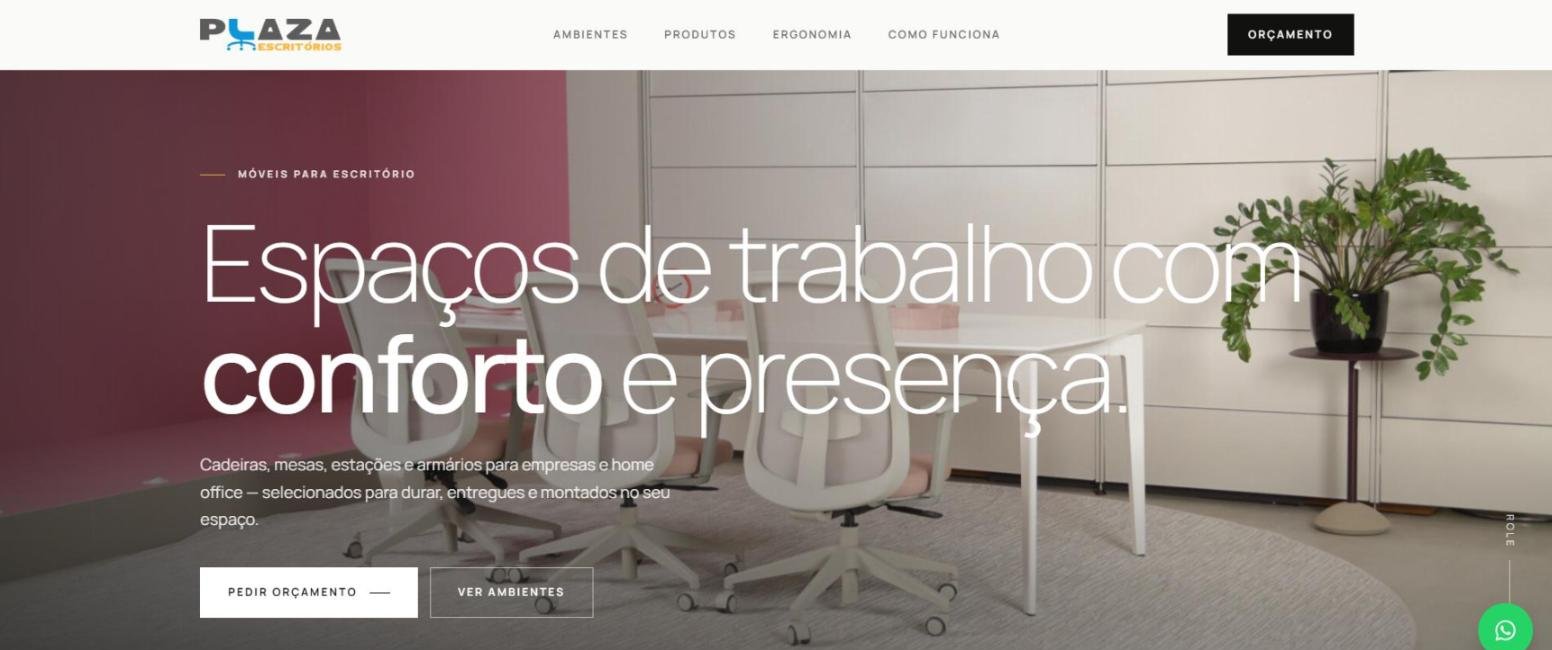 Página inicial do site Plaza Escritórios